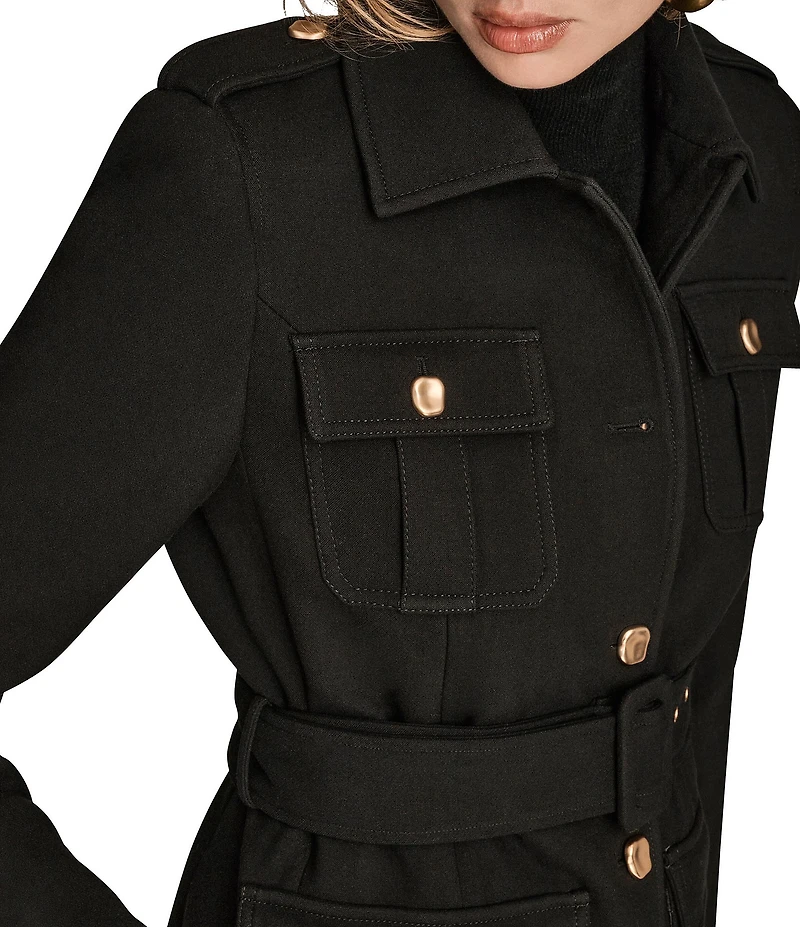 Donna Karan Crepe Belted Military Blazer Modern Coat