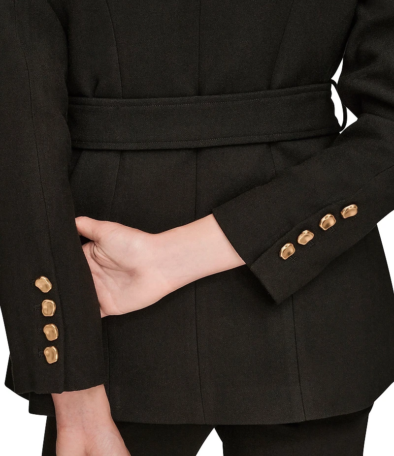 Donna Karan Crepe Belted Military Blazer Modern Coat