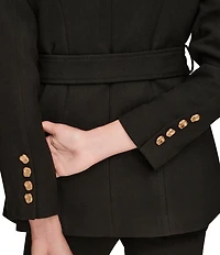 Donna Karan Crepe Belted Military Blazer Modern Coat