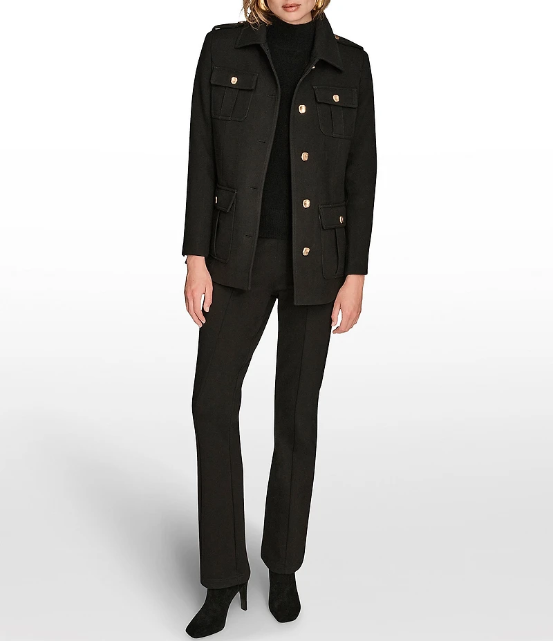 Donna Karan Crepe Belted Military Blazer Modern Coat