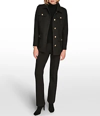 Donna Karan Crepe Belted Military Blazer Modern Coat