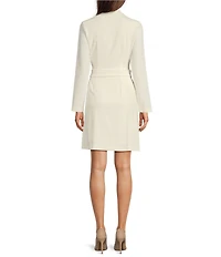 Donna Karan Crepe Collared V-Neck Long Sleeve Wrap Dress