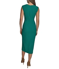 Donna Karan Crepe Crew Neck Cap Sleeve Sheath Midi Dress