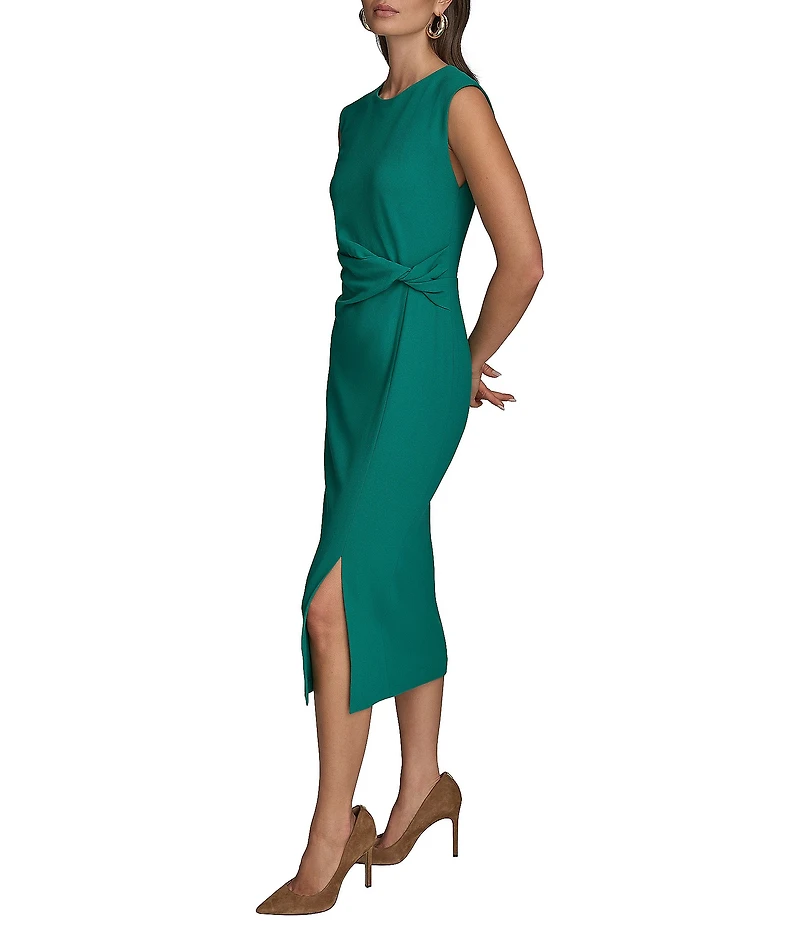 Donna Karan Crepe Crew Neck Cap Sleeve Sheath Midi Dress