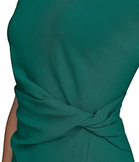 Donna Karan Crepe Crew Neck Cap Sleeve Sheath Midi Dress