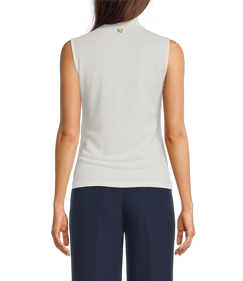 Donna Karan Crepe Jersey Mock Neck Sleeveless Button Shoulder Cami