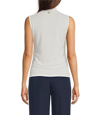 Donna Karan Crepe Jersey Mock Neck Sleeveless Button Shoulder Cami