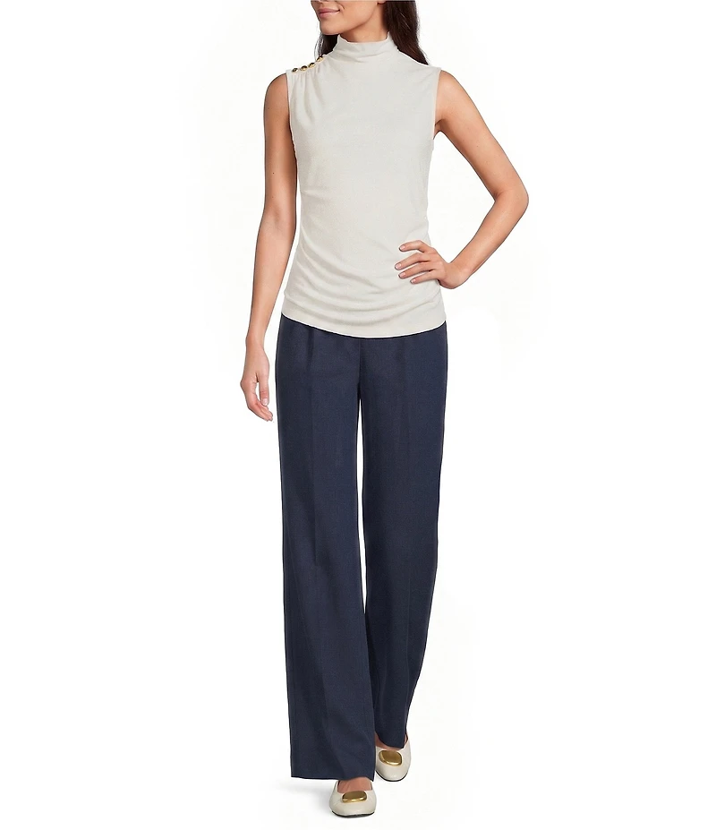 Donna Karan Crepe Jersey Mock Neck Sleeveless Button Shoulder Cami