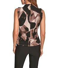 Donna Karan Crepe Jersey Sleeveless Ruched Faux Wrap Top