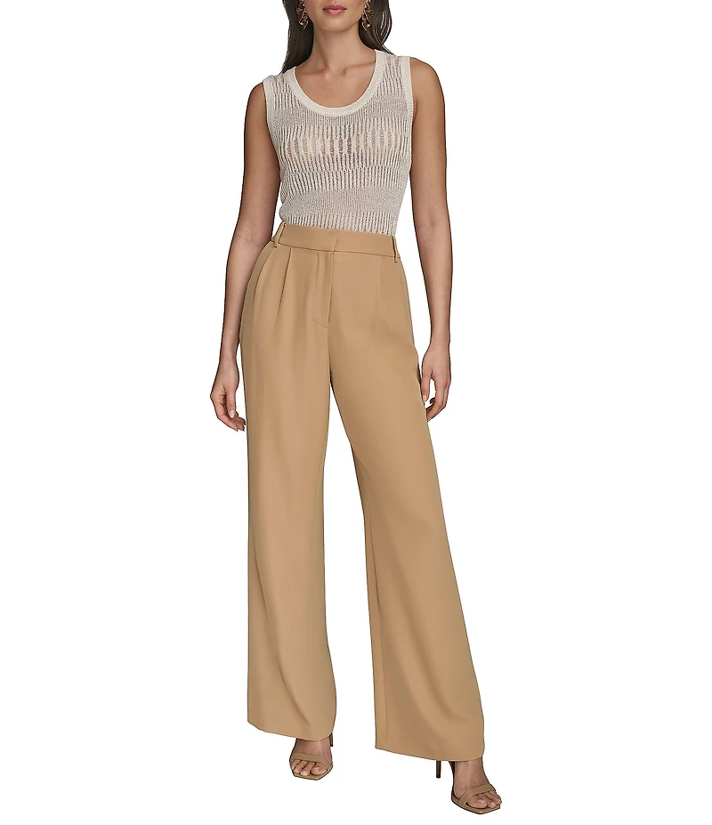 Donna Karan Crepe Pleated Wide Leg Pants