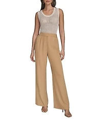 Donna Karan Crepe Pleated Wide Leg Pants