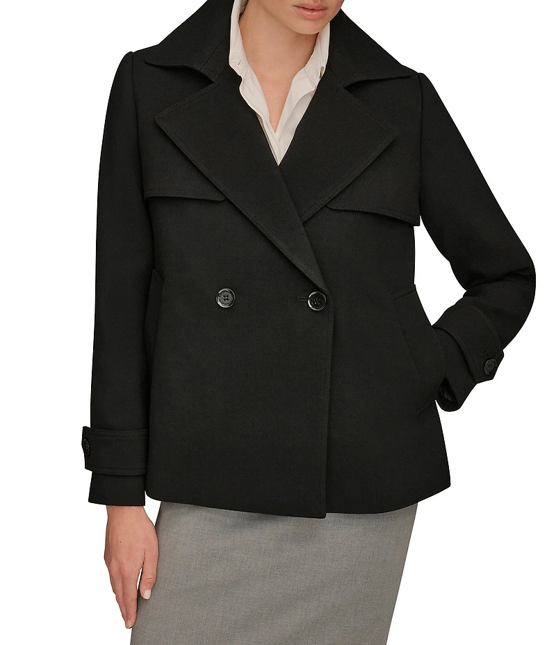 Donna Karan Crepe Short Double Breasted Trench Coat