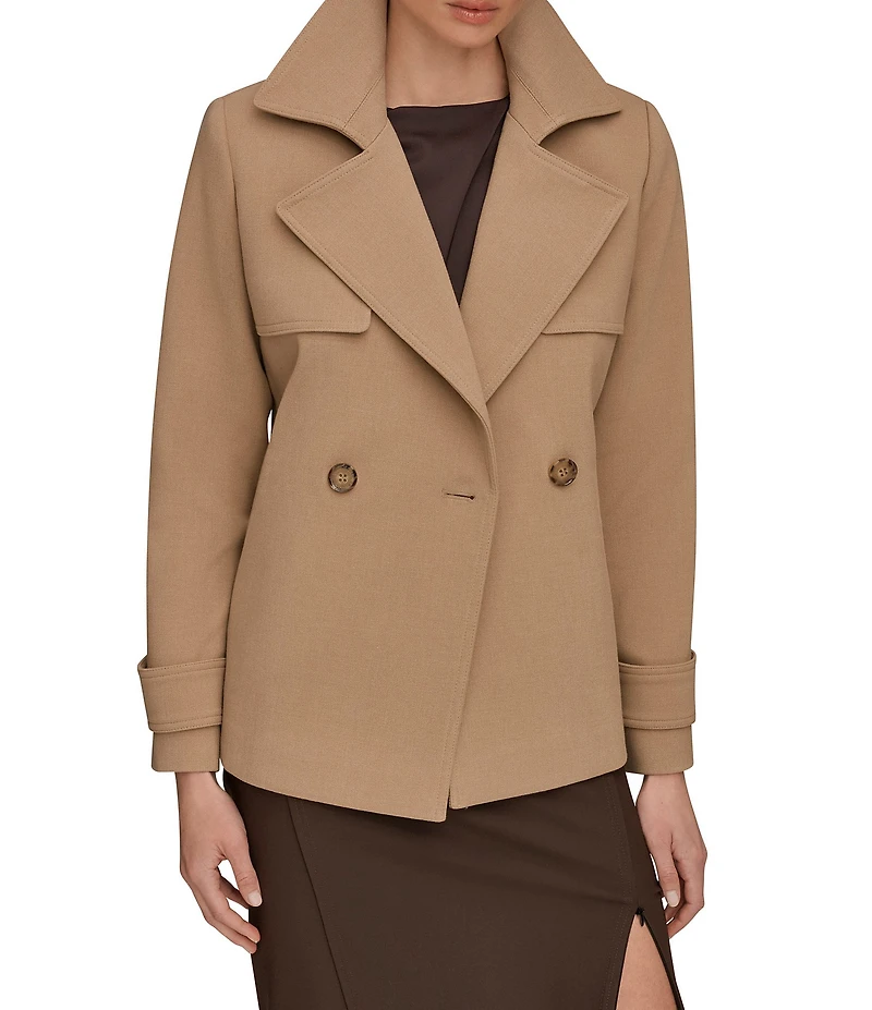 Donna Karan Crepe Short Double Breasted Trench Coat