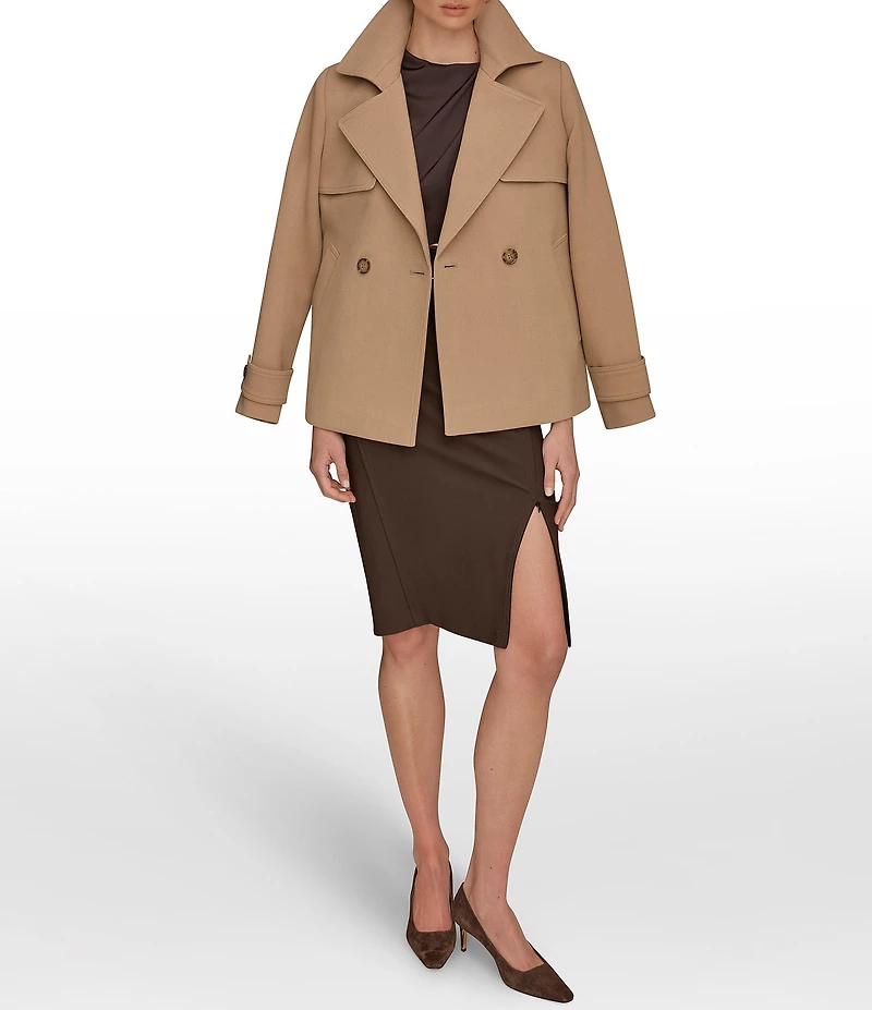 Donna Karan Crepe Short Double Breasted Trench Coat