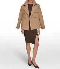 Donna Karan Crepe Short Double Breasted Trench Coat