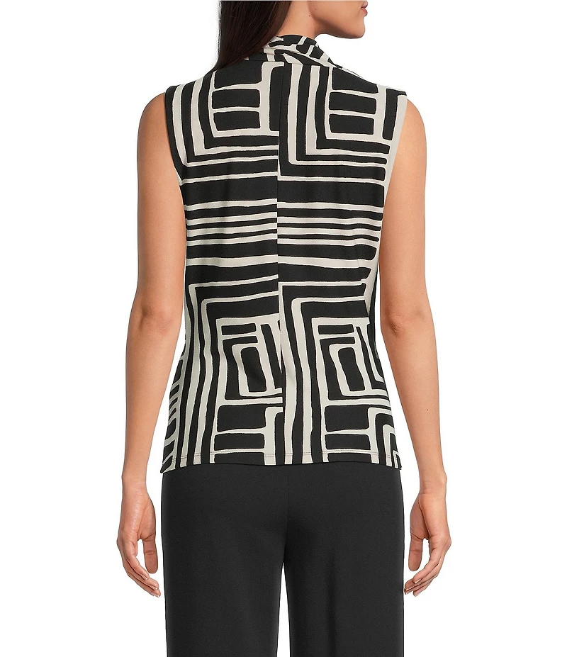 Donna Karan Crepe Sleeveless Novelty Bar Faux Wrap Top