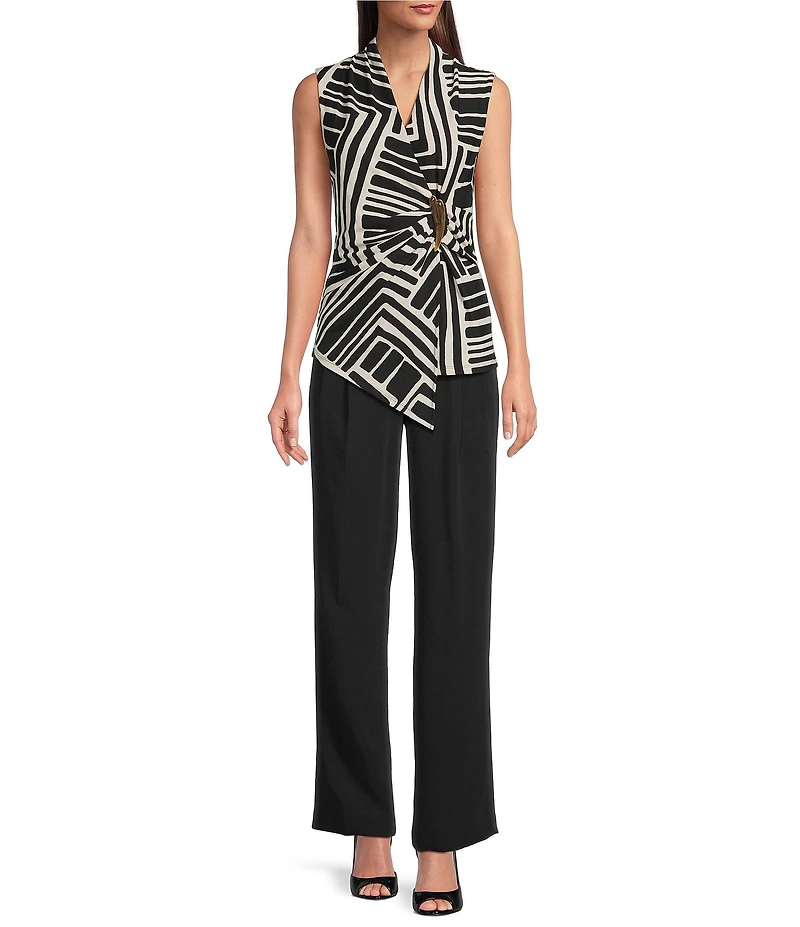 Donna Karan Crepe Sleeveless Novelty Bar Faux Wrap Top