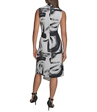 Donna Karan Crepe V-Neck Sleeveless Faux Wrap Midi Dress