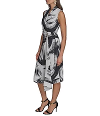 Donna Karan Crepe V-Neck Sleeveless Faux Wrap Midi Dress