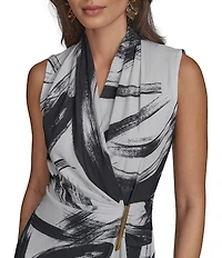 Donna Karan Crepe V-Neck Sleeveless Faux Wrap Midi Dress