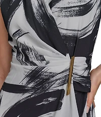 Donna Karan Crepe V-Neck Sleeveless Faux Wrap Midi Dress