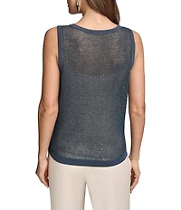 Donna Karan Crew Neck Sequined Crochet Sleeveless Shell