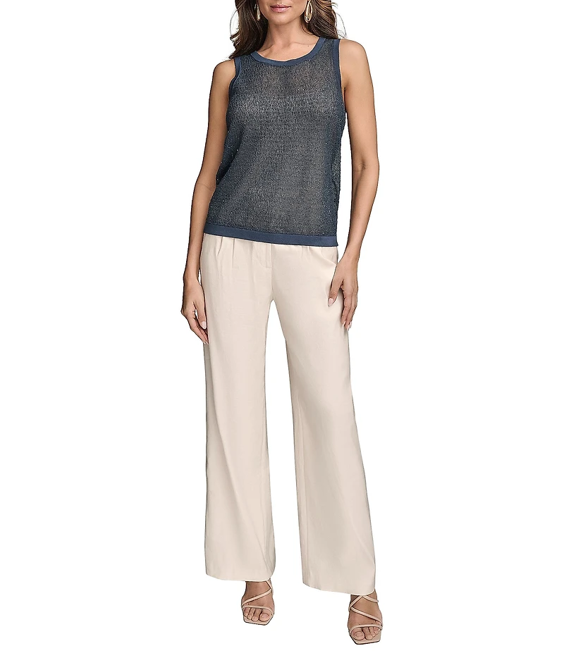 Donna Karan Crew Neck Sequined Crochet Sleeveless Shell