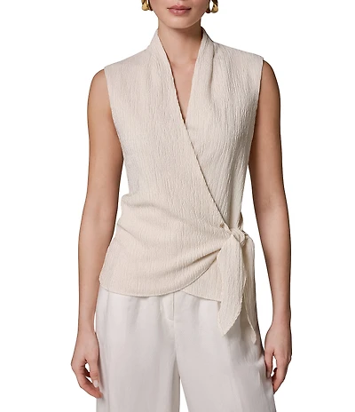Donna Karan Crinkle Sleeveless Surplice Faux Wrap Top