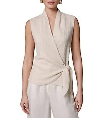 Donna Karan Crinkle Sleeveless Surplice Faux Wrap Top