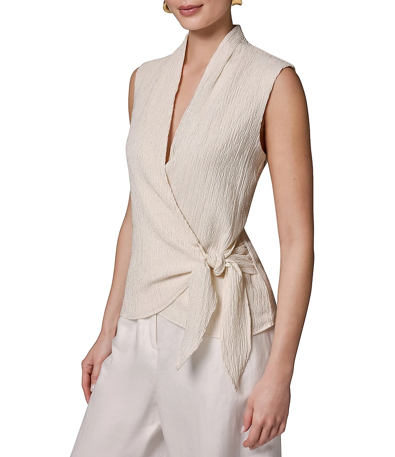 Donna Karan Crinkle Sleeveless Surplice Faux Wrap Top