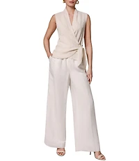 Donna Karan Crinkle Sleeveless Surplice Faux Wrap Top