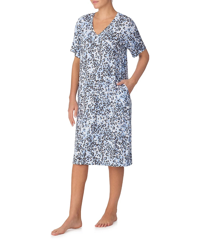 Donna Karan DKNY by Donna Karan Animal Print Short Sleeve V-Neck Jersey Knit Sleepshirt