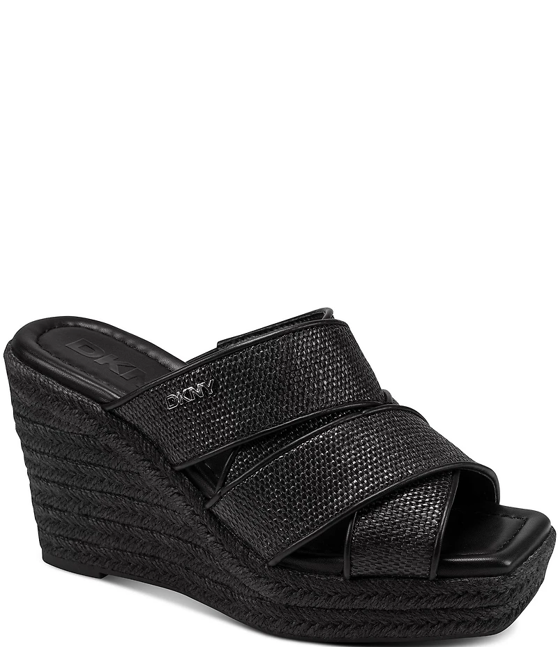 Donna Karan DKNY by Donna Karan Cresson Raffia Platform Wedge Banded Espadrille Slide Sandals