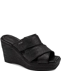 Donna Karan DKNY by Donna Karan Cresson Raffia Platform Wedge Banded Espadrille Slide Sandals
