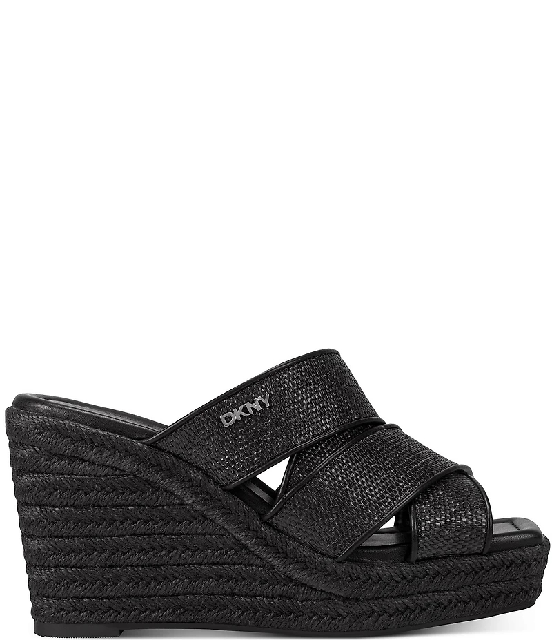 Donna Karan DKNY by Donna Karan Cresson Raffia Platform Wedge Banded Espadrille Slide Sandals