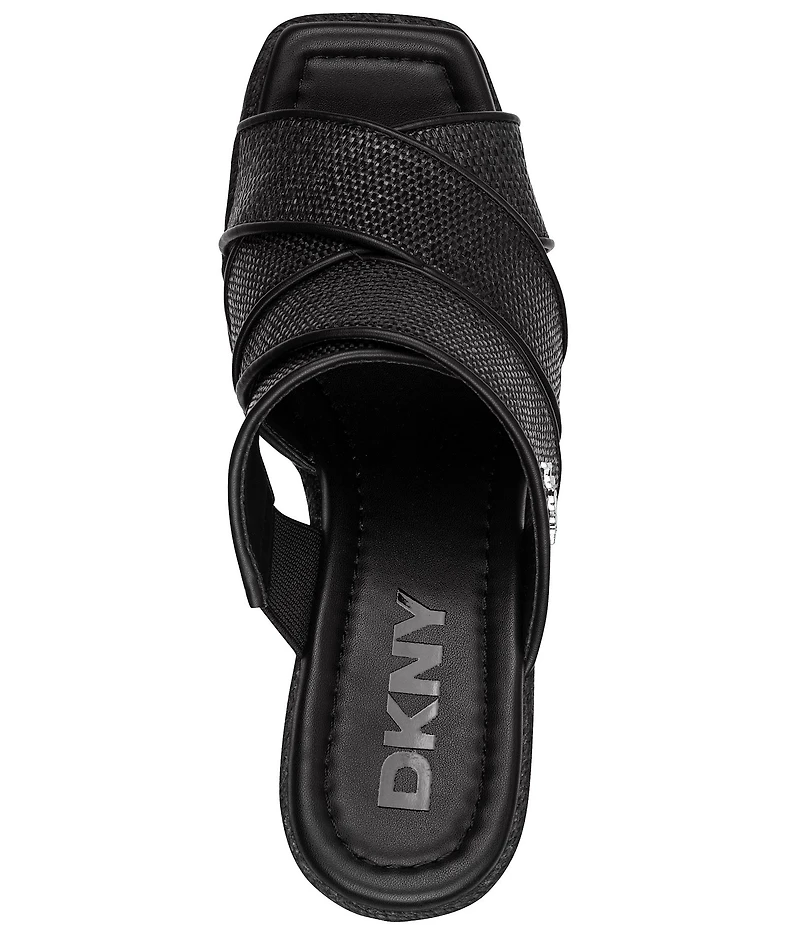 Donna Karan DKNY by Donna Karan Cresson Raffia Platform Wedge Banded Espadrille Slide Sandals