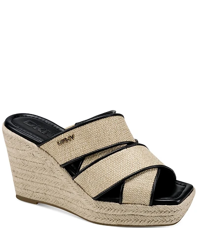 Donna Karan DKNY by Donna Karan Cresson Raffia Platform Wedge Banded Espadrille Slide Sandals