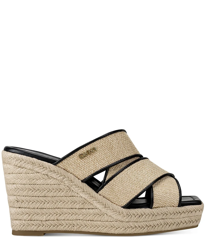 Donna Karan DKNY by Donna Karan Cresson Raffia Platform Wedge Banded Espadrille Slide Sandals
