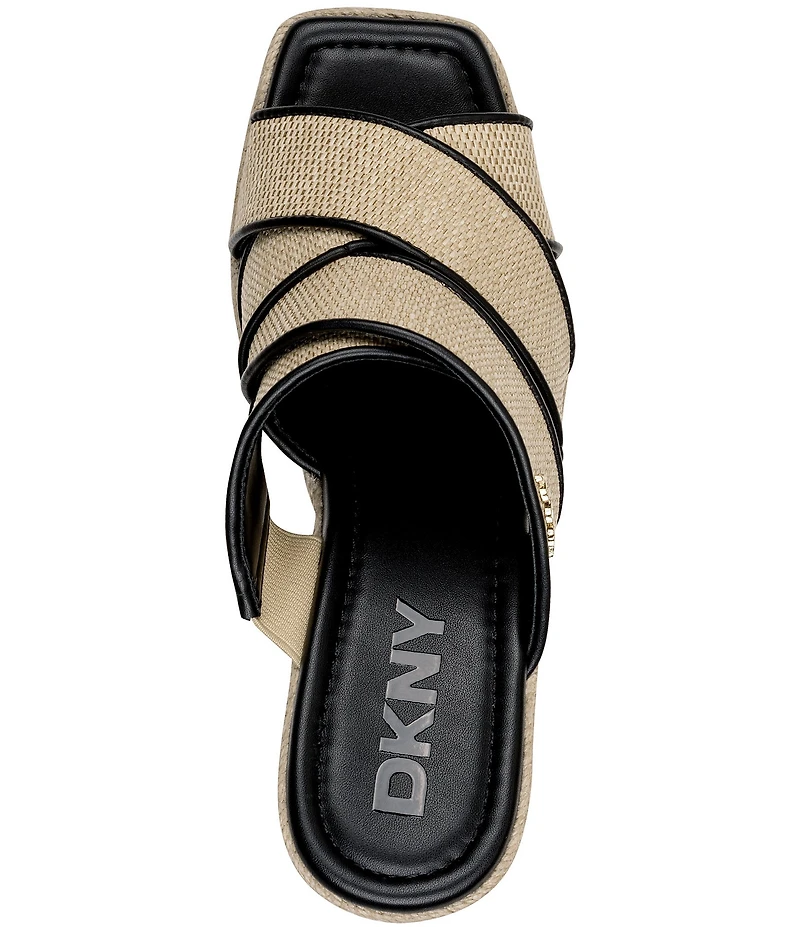 Donna Karan DKNY by Donna Karan Cresson Raffia Platform Wedge Banded Espadrille Slide Sandals