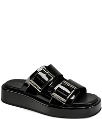 Donna Karan DKNY by Donna Karan Leocadia Patent Buckled Platform Slide Sandals