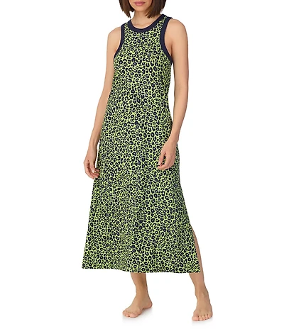 Donna Karan DKNY by Donna Karan Leopard Print Sleeveless Round Neck Jersey Knit Maxi Chemise