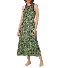 Donna Karan DKNY by Donna Karan Leopard Print Sleeveless Round Neck Jersey Knit Maxi Chemise