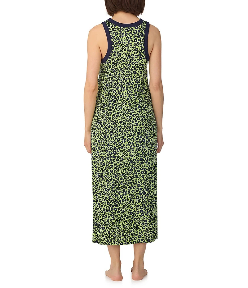 Donna Karan DKNY by Donna Karan Leopard Print Sleeveless Round Neck Jersey Knit Maxi Chemise