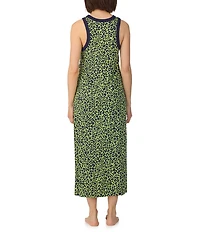 Donna Karan DKNY by Donna Karan Leopard Print Sleeveless Round Neck Jersey Knit Maxi Chemise