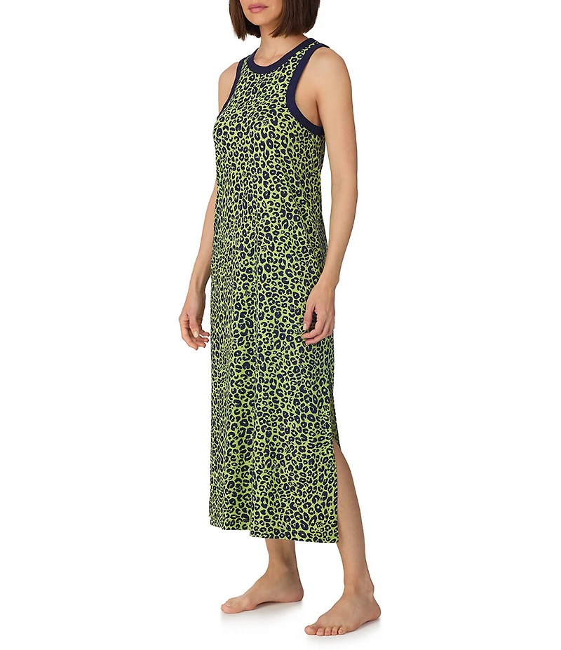 Donna Karan DKNY by Donna Karan Leopard Print Sleeveless Round Neck Jersey Knit Maxi Chemise