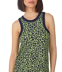 Donna Karan DKNY by Donna Karan Leopard Print Sleeveless Round Neck Jersey Knit Maxi Chemise