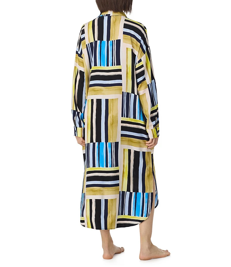Donna Karan DKNY by Donna Karan Multi Stripe Print Long Sleeve Button Front Woven Sleepshirt