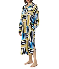Donna Karan DKNY by Donna Karan Multi Stripe Print Long Sleeve Button Front Woven Sleepshirt