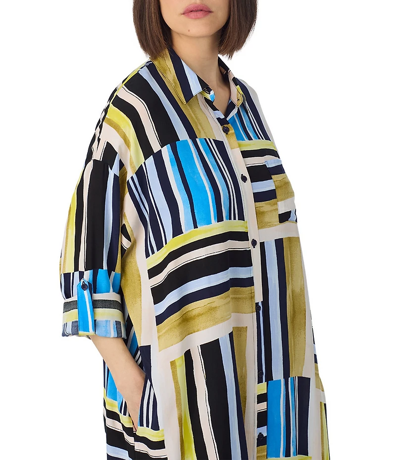 Donna Karan DKNY by Donna Karan Multi Stripe Print Long Sleeve Button Front Woven Sleepshirt