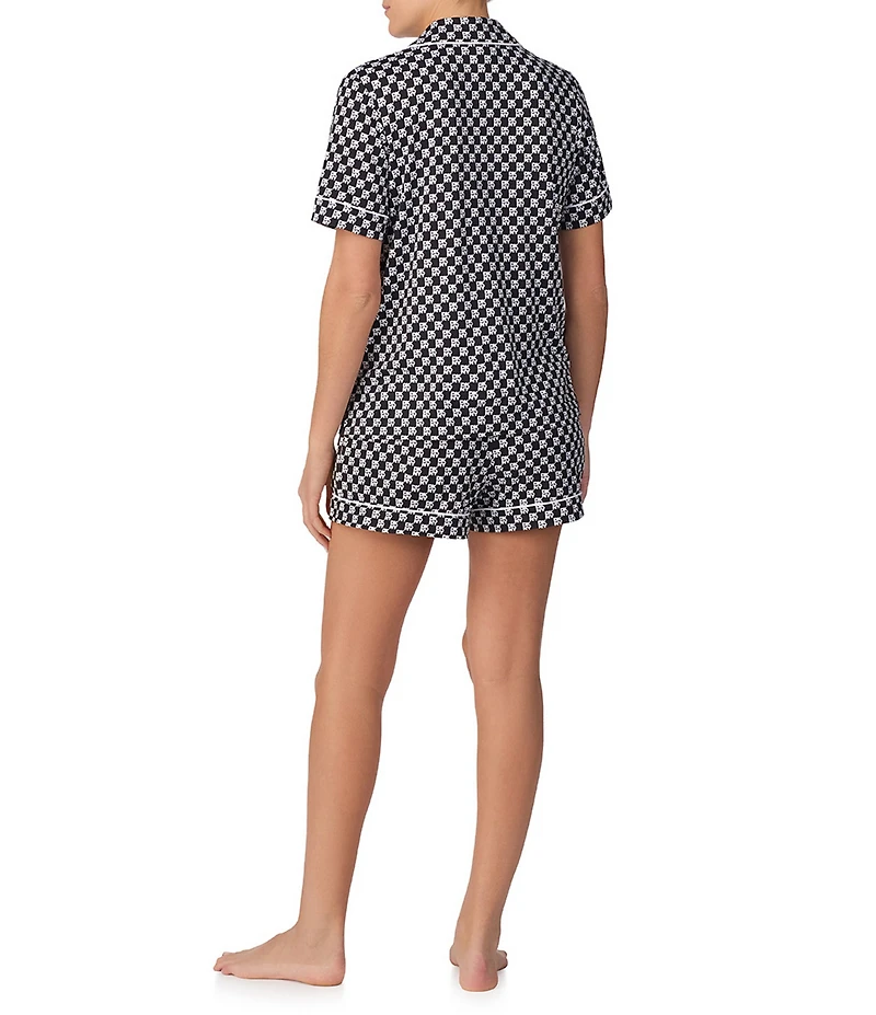Donna Karan DKNY by Donna Karan Short Sleeve Notch Collar Jersey Knit Checked Print Shorty Pajama Set